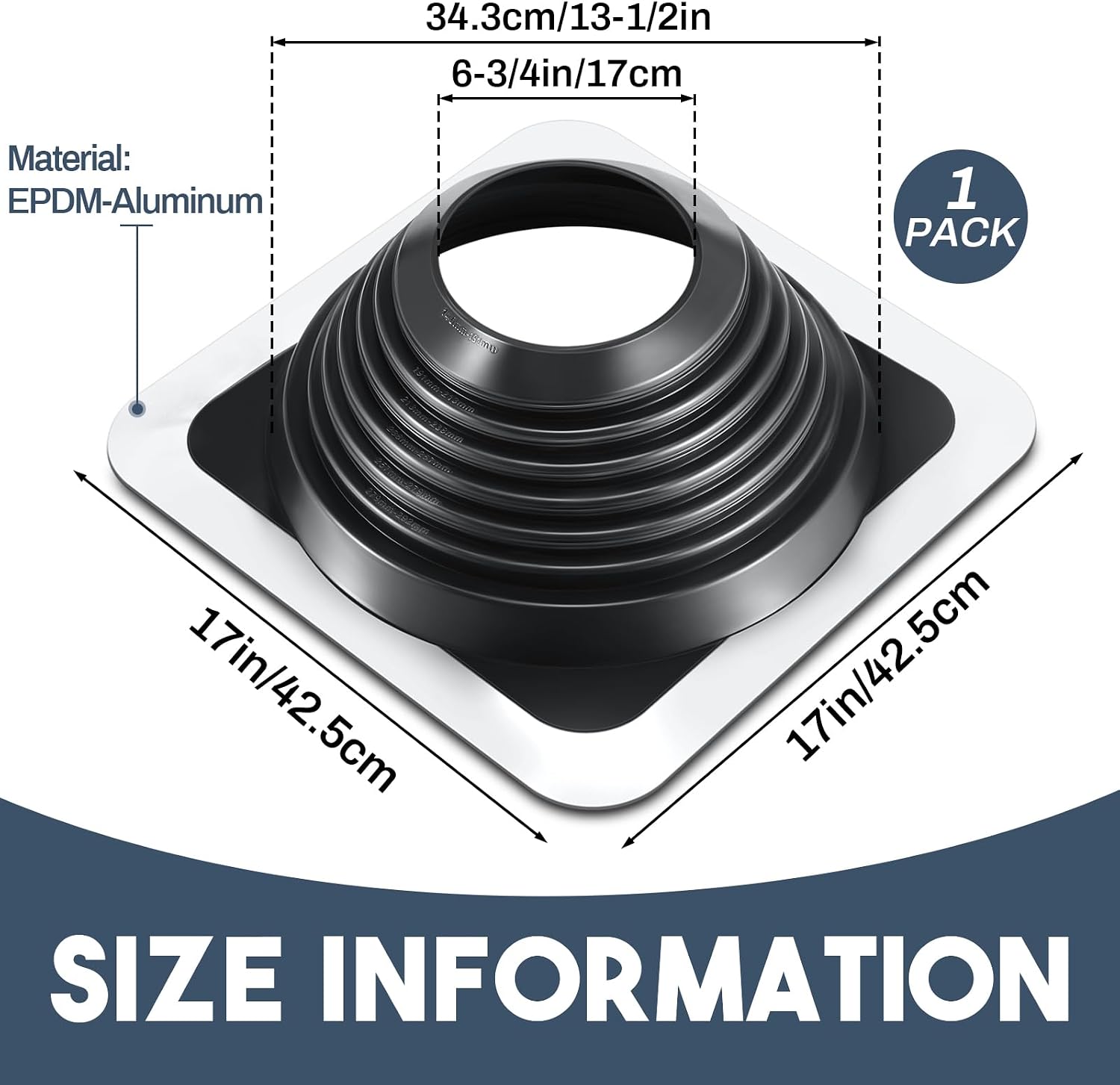 #8 Metal Roof Vent Boot Flashing Chimney Roof Boot for Pipe OD 7" to 13" Square Base Epdm Jack Stove Roofing Vent