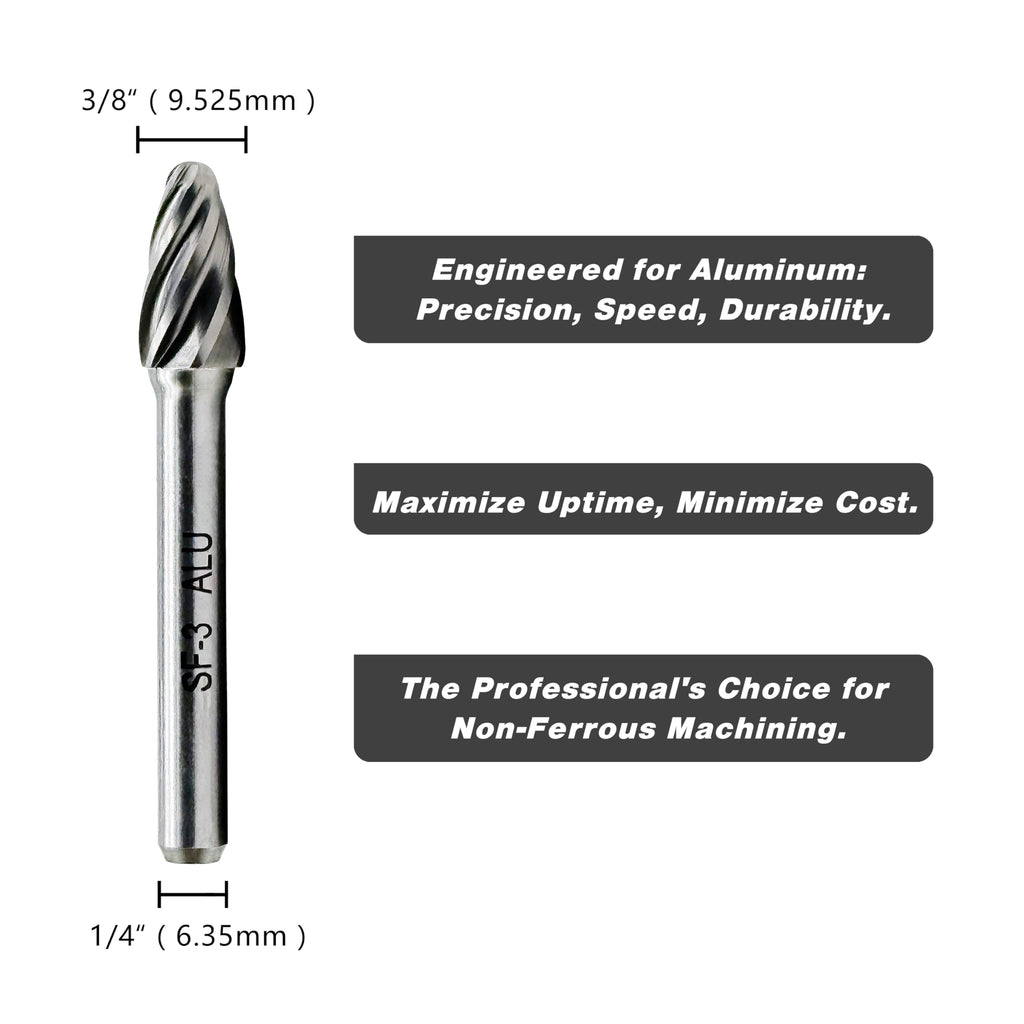 LU&MN SF-3 Aluminum Cutting Burr, 1/4" Shank, 3/8" Head, 1 Pc