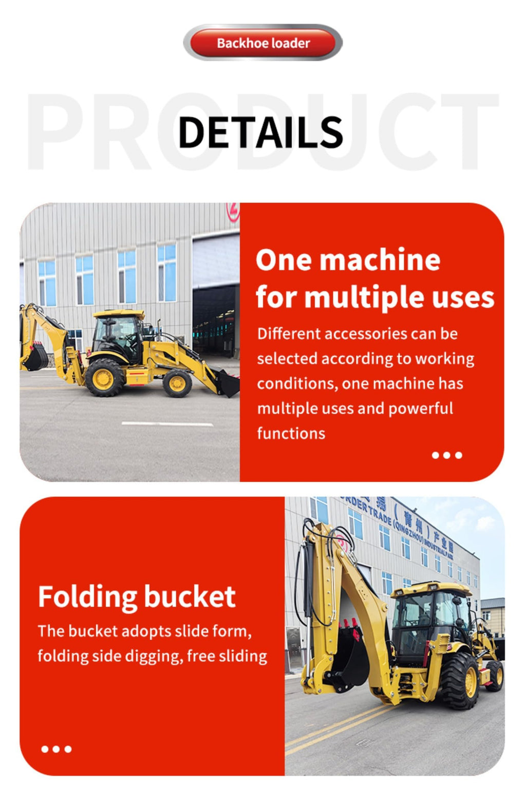Multi-Functional Tractor Backhoe Loader Earth Moving Equipment Backhoe Machine with Front Bucket and Rear Digger Arm