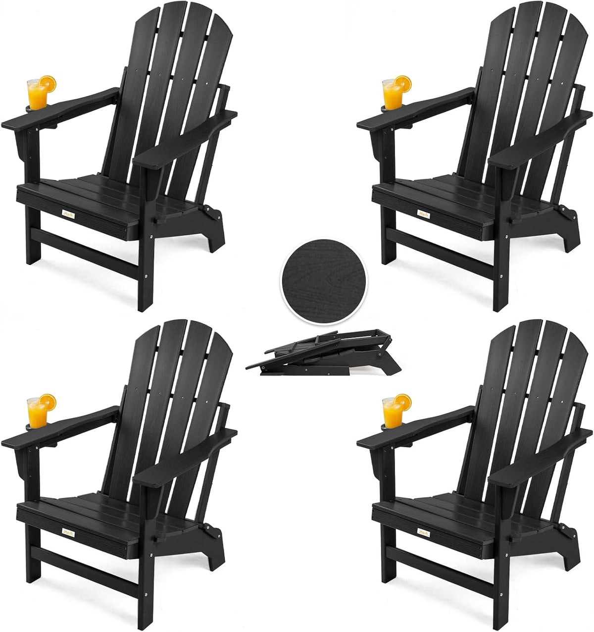 Oversized Folding HDPE Adirondack Chair 4-Pack, Gun-Leg Frame 400 LBS