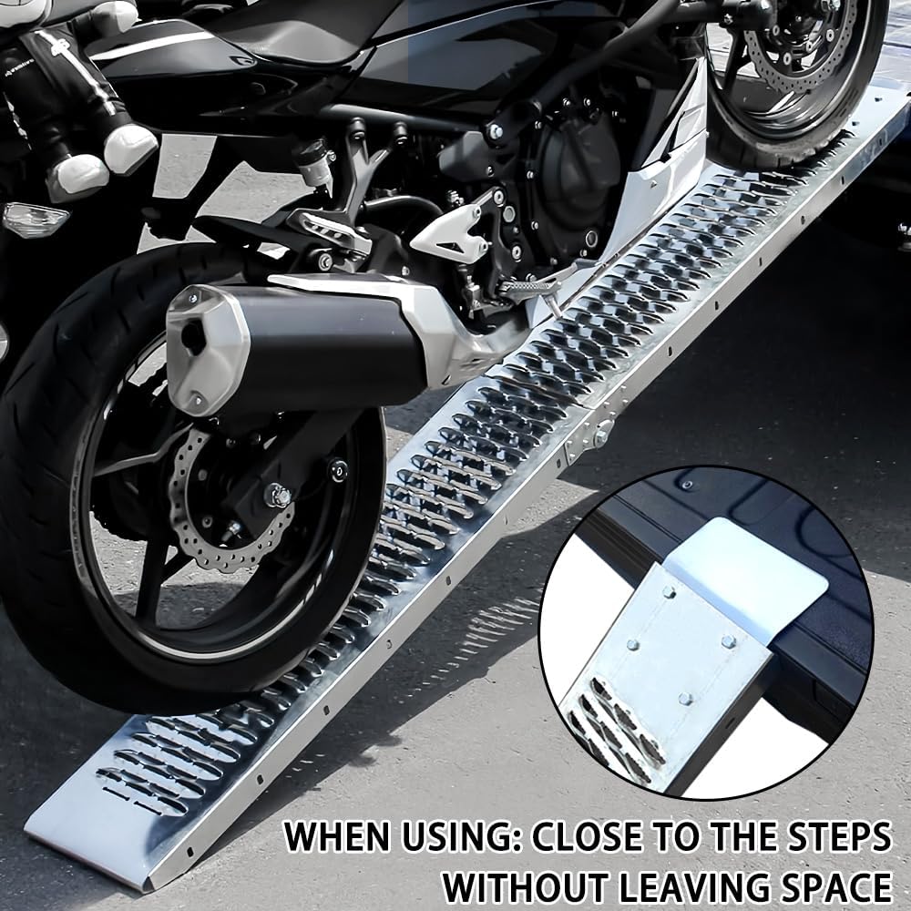 Alloy Steel Motorcycle Ramp, 750 Lbs Capacity, 78in Folding Loading Ramp with Load Straps for Pickup Trucks