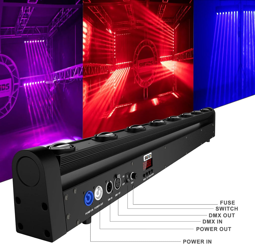 Moving Head Led Light Bar LED 8x12W, RGBW 4IN1 | Beam & Dazzling Effect, 8° Lens, 180° Tilt,DMX & Sound Control dj