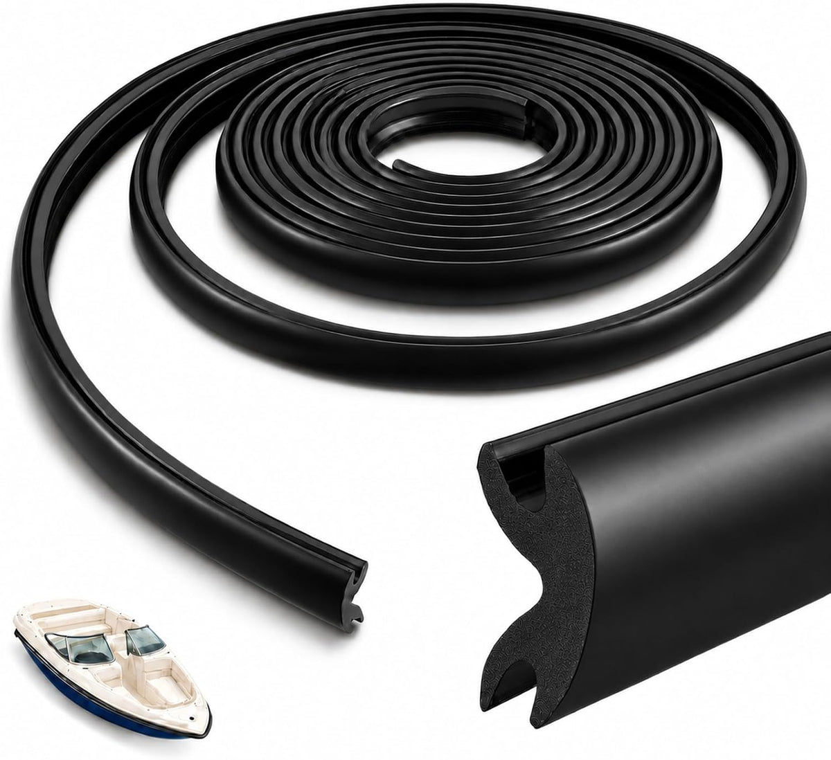 TPE Boat Rub Rail Insert, Black, 50.85 FT x 3/4 x 3/8 Inch