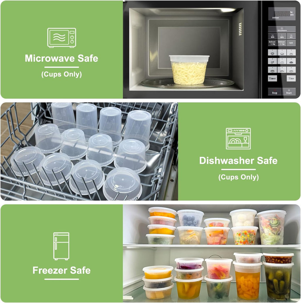 60 Sets (120-Piece) Deli Containers with Lids, 32/16/8 oz X 20 Set Each, Leak-Proof & BPA Free Airtight Takeout