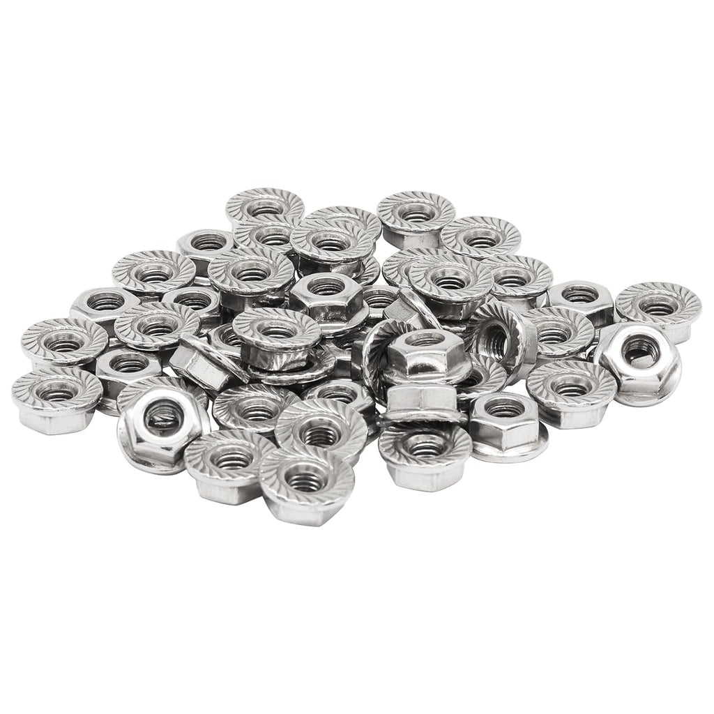 Bonsicoky #10-32 Serrated Flange Nuts, 50 Pack, Silver