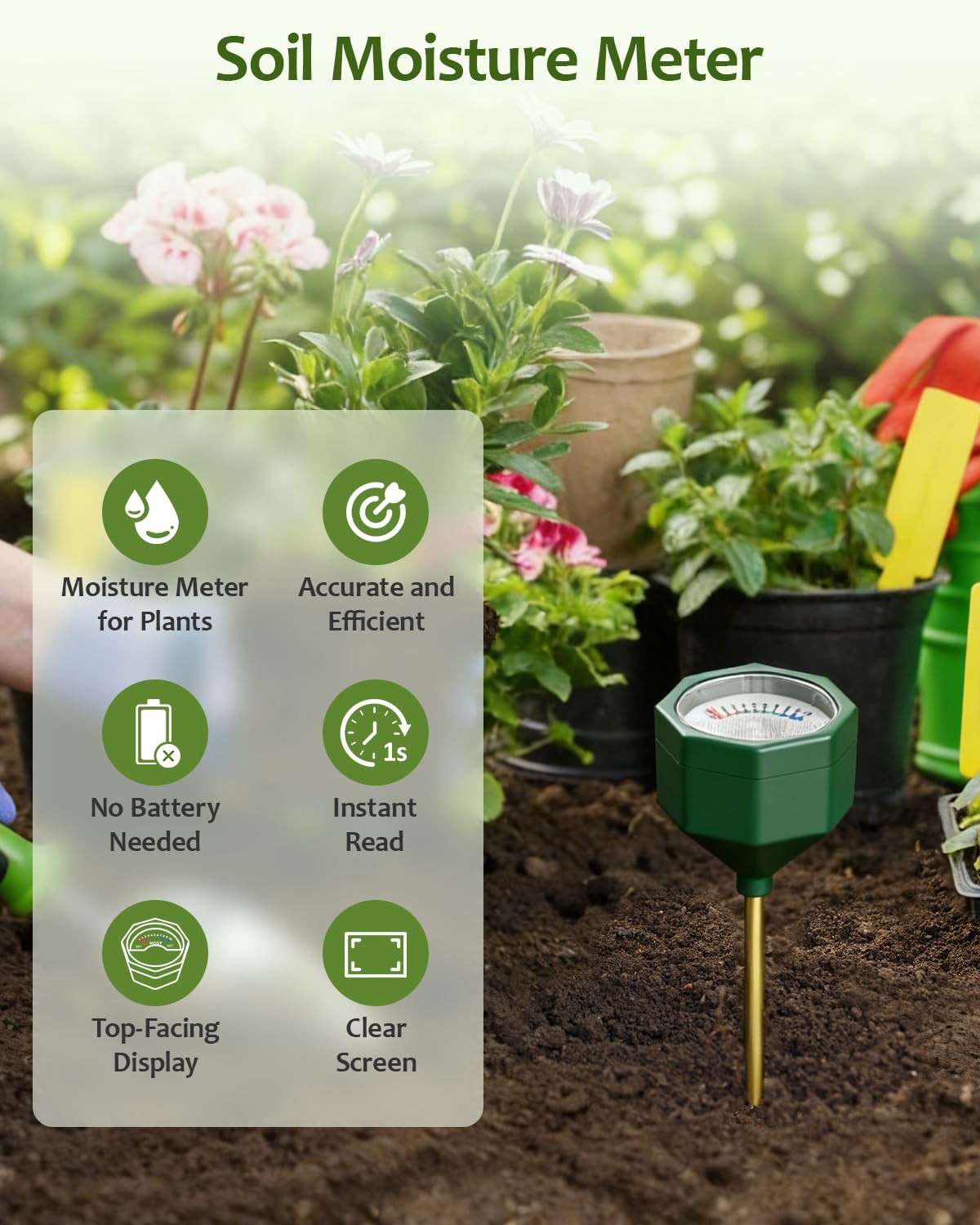 Soil Moisture Meter, Plant Water Monitor Hygrometer Sensor, Accurate Plant Water Meter, Soil Test Kit for