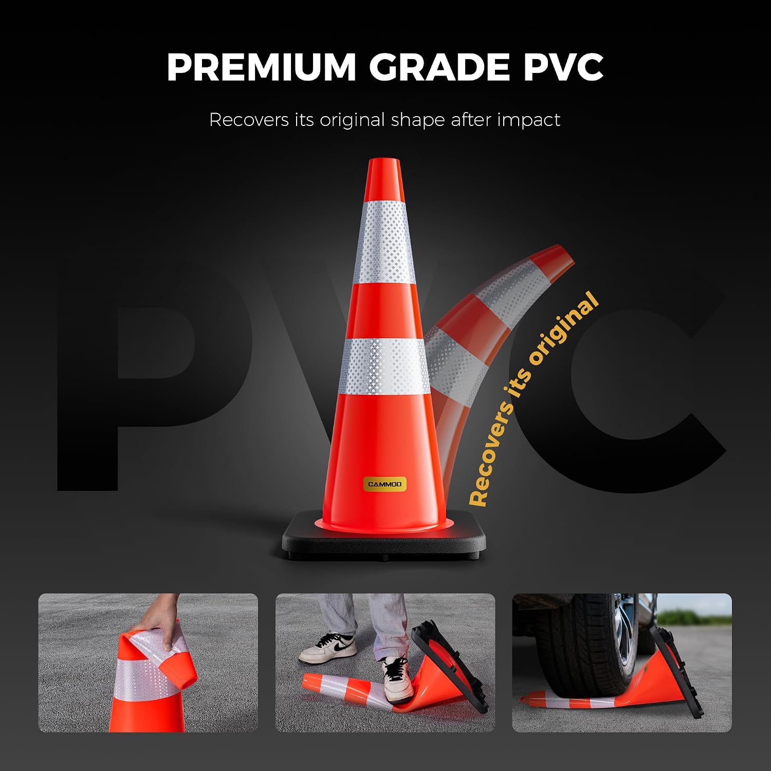 10 Pack 28 Inch Traffic Cones with Black Base | From -22℉ to 131℉, MUTCD-Compliant Orange Safety Cone, Reflective