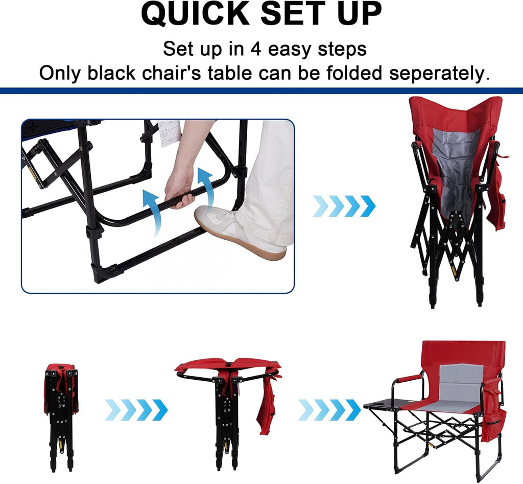 2Pack Director Chairs for Outdoor, Folding Camping Chair, Compact Directors Chair Side Table and Side Bag, Heavy Duty