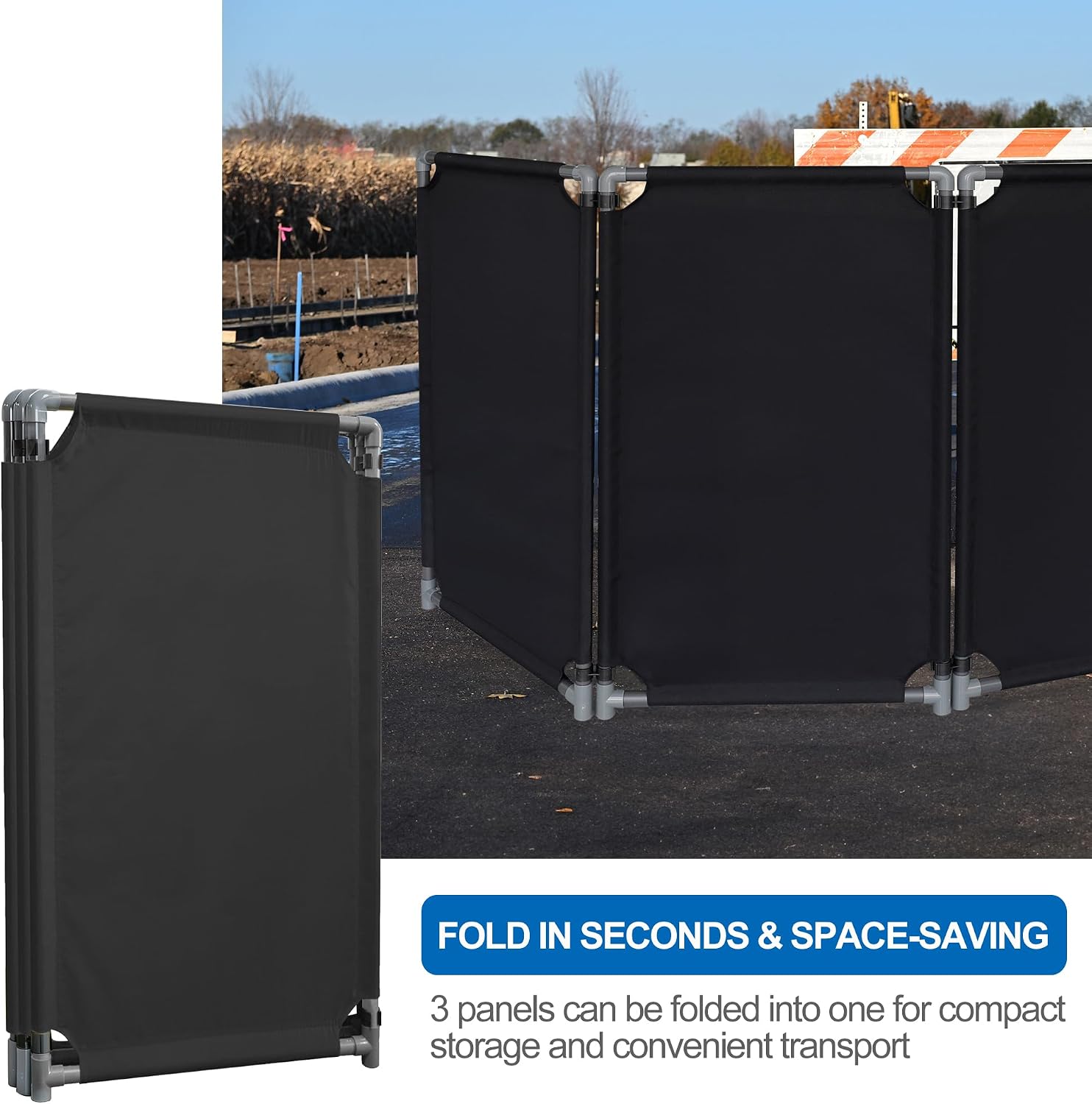 3-Panel Safety Barricade,5.8FT Foldable Security Sign Barrier Gate,Safety Warning Barricade Fence,Traffic