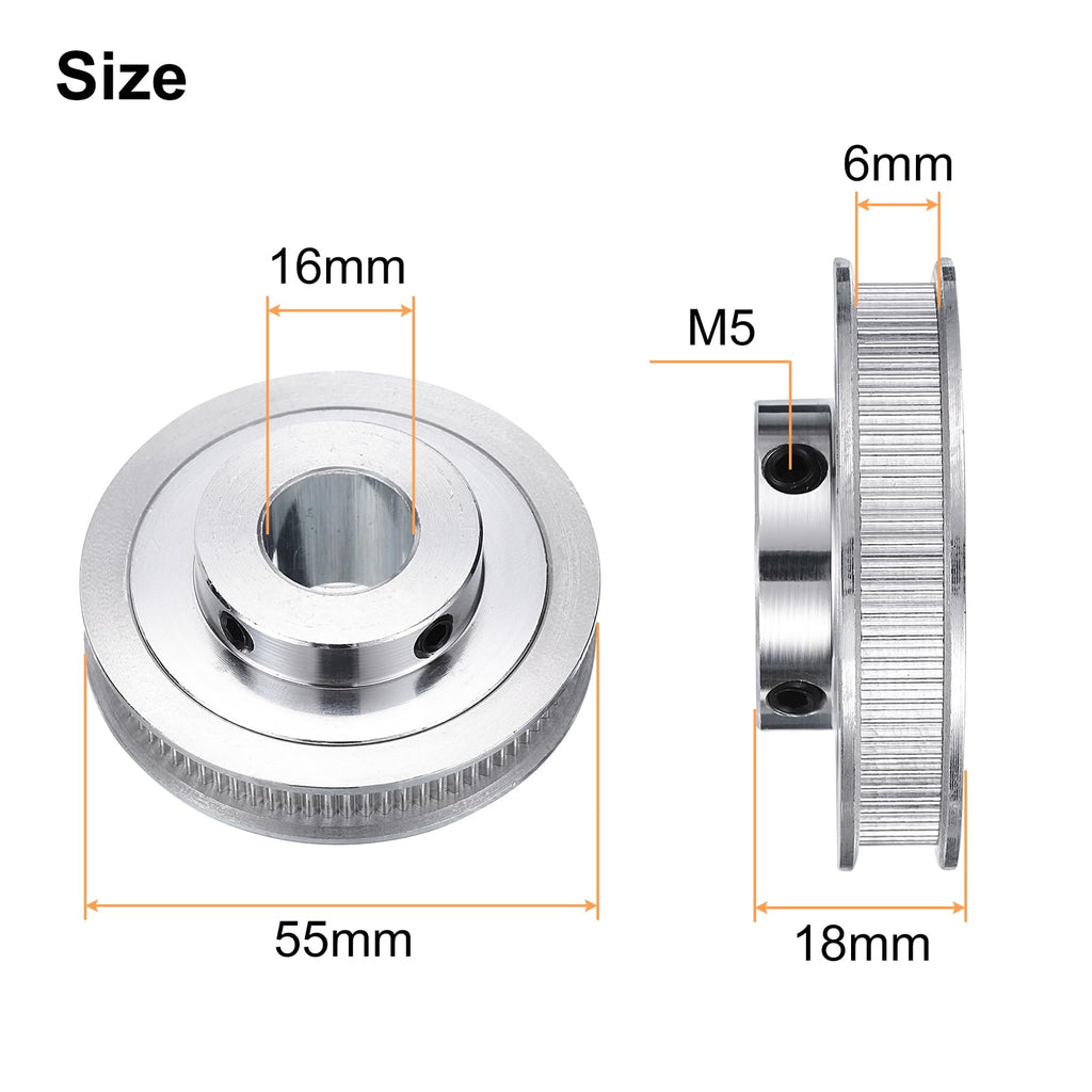 uxcell 4pcs GT-2 Pulley Synchronous Wheel 80 Teeth 16mm Bore, Fit with 6mm Width Belt, Aluminum Alloy Timing Pulley Wheel for 3D Printer, CNC Machine