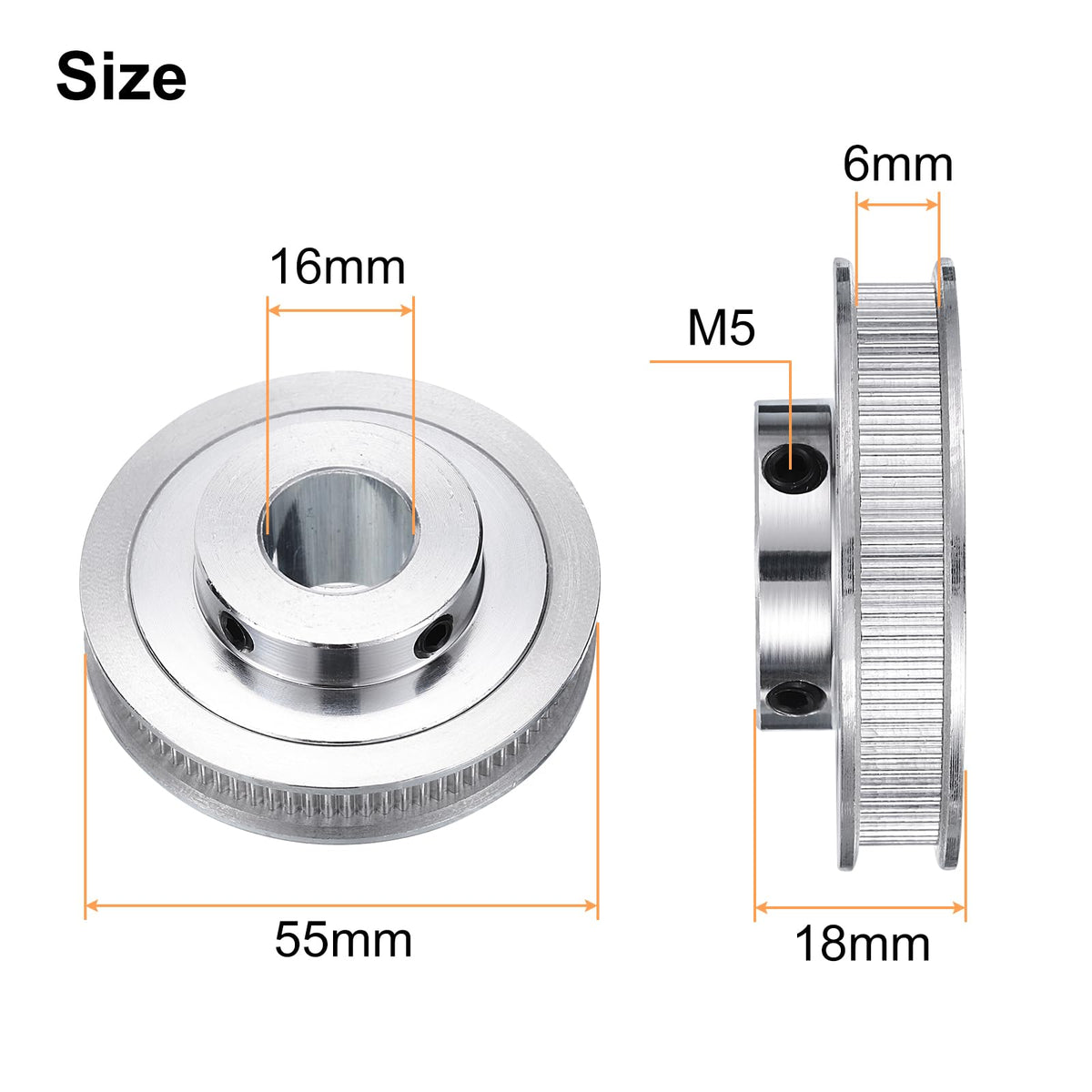 uxcell 4pcs GT-2 Pulley Synchronous Wheel 80 Teeth 16mm Bore, Fit with 6mm Width Belt, Aluminum Alloy Timing Pulley Wheel for 3D Printer, CNC Machine