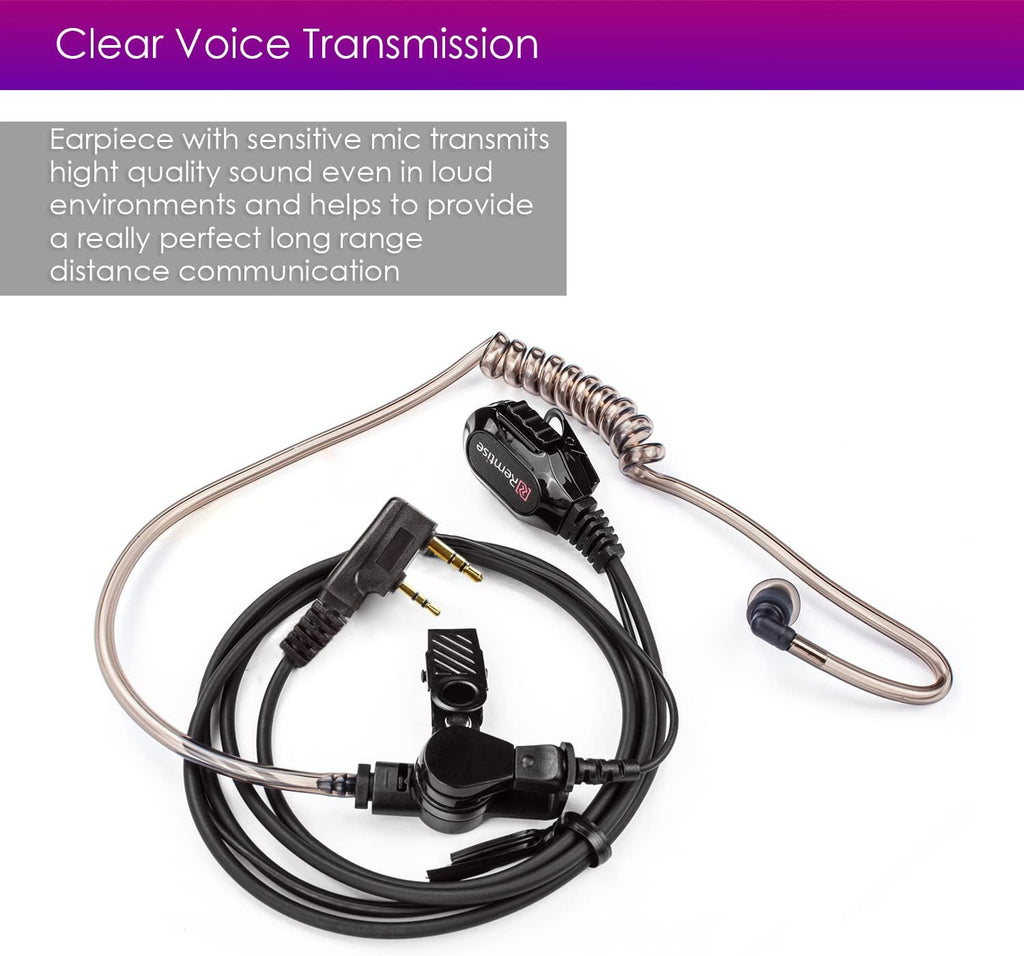 Covert Acoustic Tube Earpiece with Mic for Baofeng UV-5R Walkie Talkies, Surveillance Headset and PTT Compatible with
