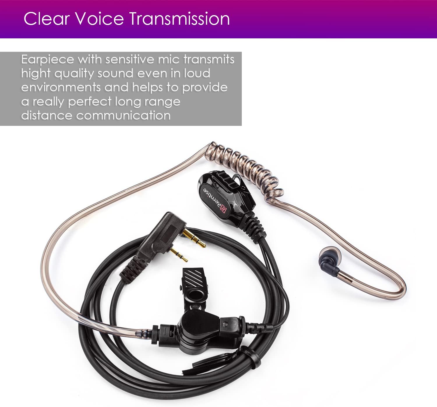 Covert Acoustic Tube Earpiece with Mic for Baofeng UV-5R Walkie Talkies, Surveillance Headset and PTT Compatible with