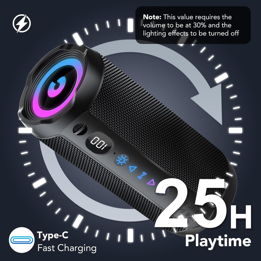 Portable Bluetooth Speaker, Bluetooth 5.4 Speaker, Dual Speaker with LED Display, Deep Bass,25H Playtime, Colorful