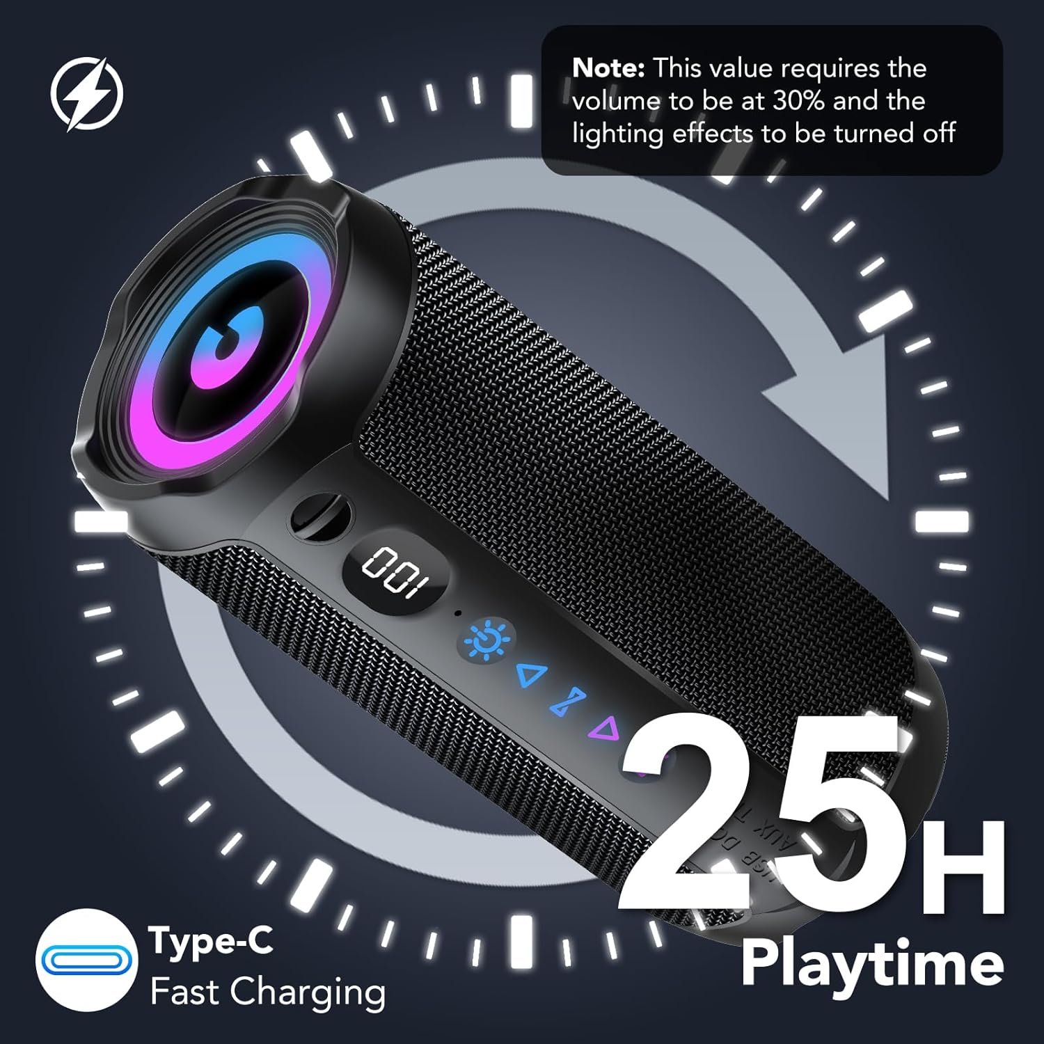 Portable Bluetooth Speaker, Bluetooth 5.4 Speaker, Dual Speaker with LED Display, Deep Bass,25H Playtime, Colorful