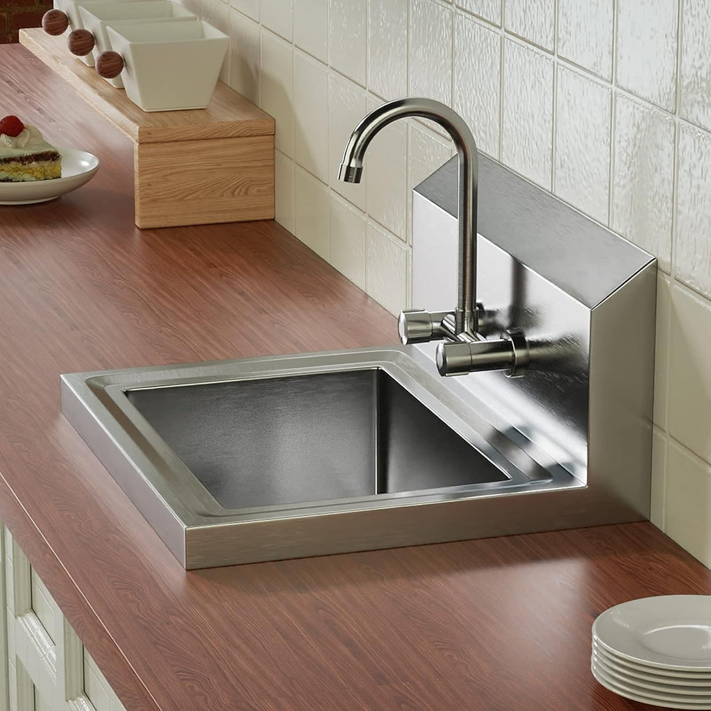 Upgraded Commercial Hand Wash Sink Stainless Steel Prep/ Bar Sinks - Wall Mount Utility Sink with Faucet, Heavy Duty