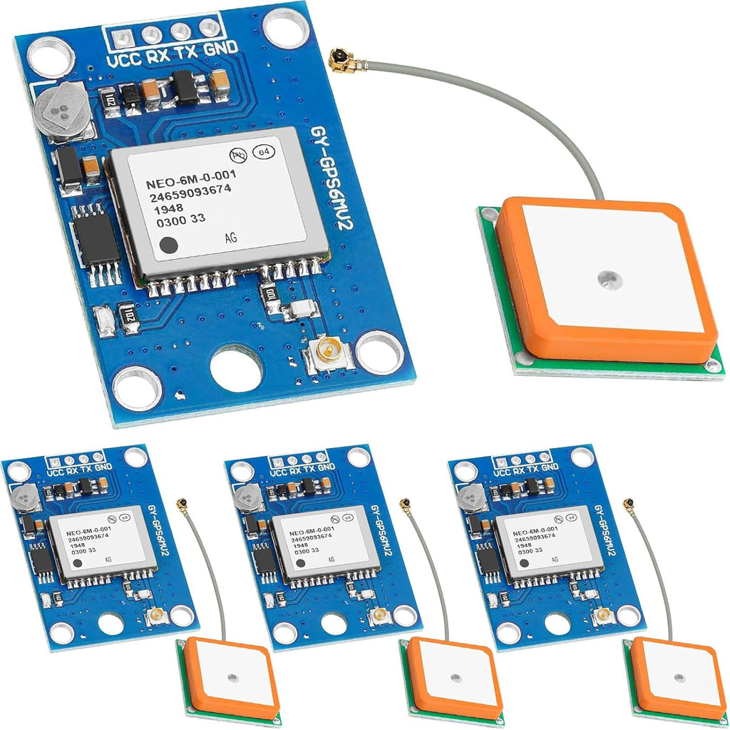 4 Pack GY-NEO6MV2 NEO-6M GPS Module - Flight Controller Module Board 3V-5V with Super Strong Ceramic Antenna Compatible with Ar duino ESP 32 Rasp Berry P i EEPROM APM 2.5
