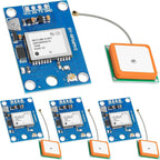 4 Pack GY-NEO6MV2 NEO-6M GPS Module - Flight Controller Module Board 3V-5V with Super Strong Ceramic Antenna Compatible with Ar duino ESP 32 Rasp Berry P i EEPROM APM 2.5