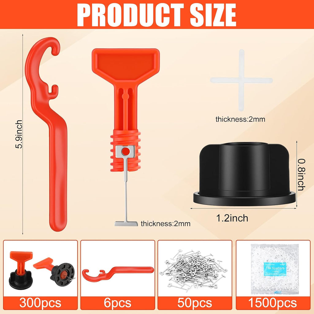 Tile Leveling System Kit with 300 Pcs 1/16" Tile Leveler 1500 Pcs Spacer Clips and 6 Wrenches Installation Tools for