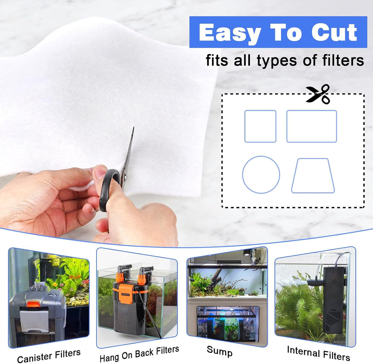 100 Micron Aquarium Filter Pad Extra Fine Filter Floss for Fish Tank Poly Filter Media Wool Water Polishing Felt 12"x