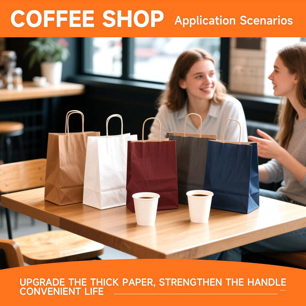 100Pcs Brown Paper Bags with Handles, 8x4.5x10.8 Inch, Medium