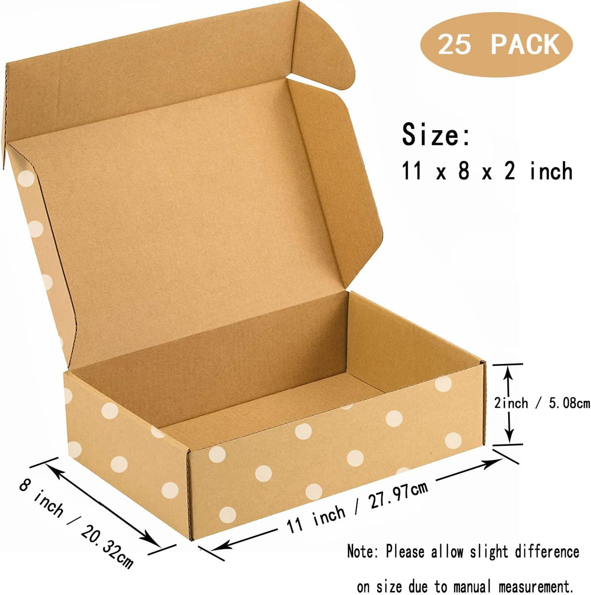 11x8x2 Jewelry Mailer Boxes – Brown Polka Dot Shipping Boxes 25 Pack