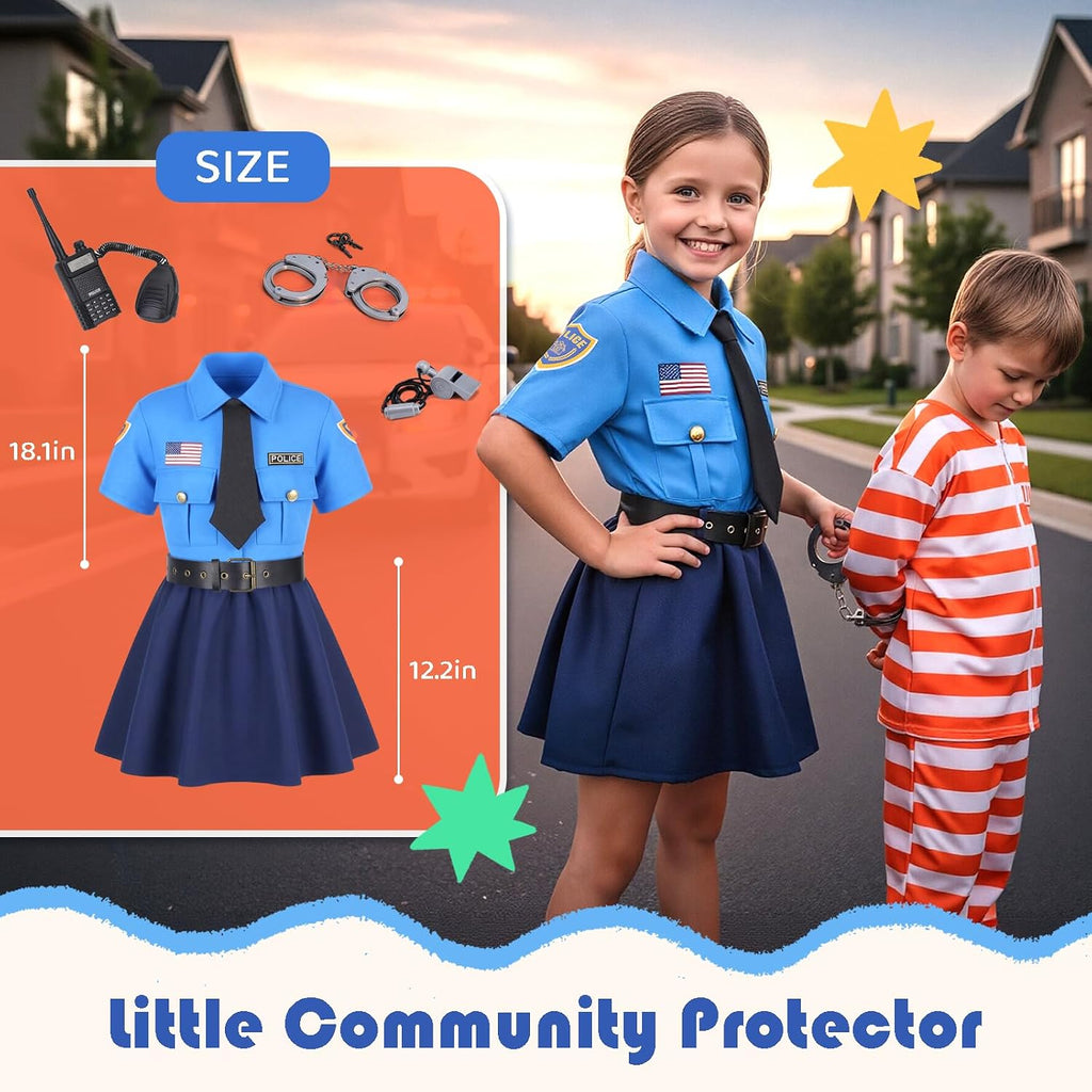 4-in-1 Career Dress Up Clothes for Girls Ages 3-8, Doctor, Firefighter & Police Costumes, Pretend Play Gift for Kids