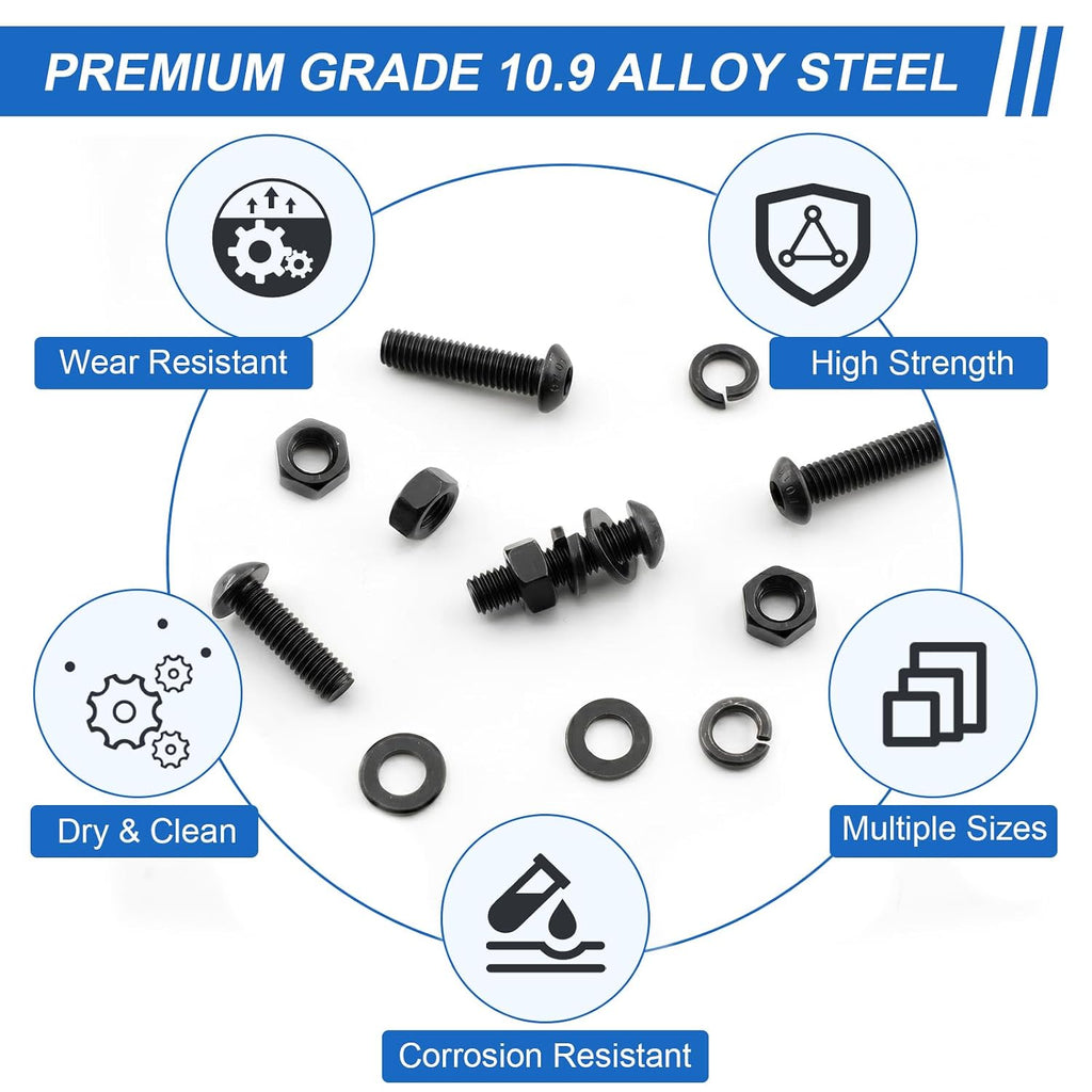 580Pcs UIETUIL M4 Hex Socket Button Head Screws Kit, M4x6-30mm, 10.9