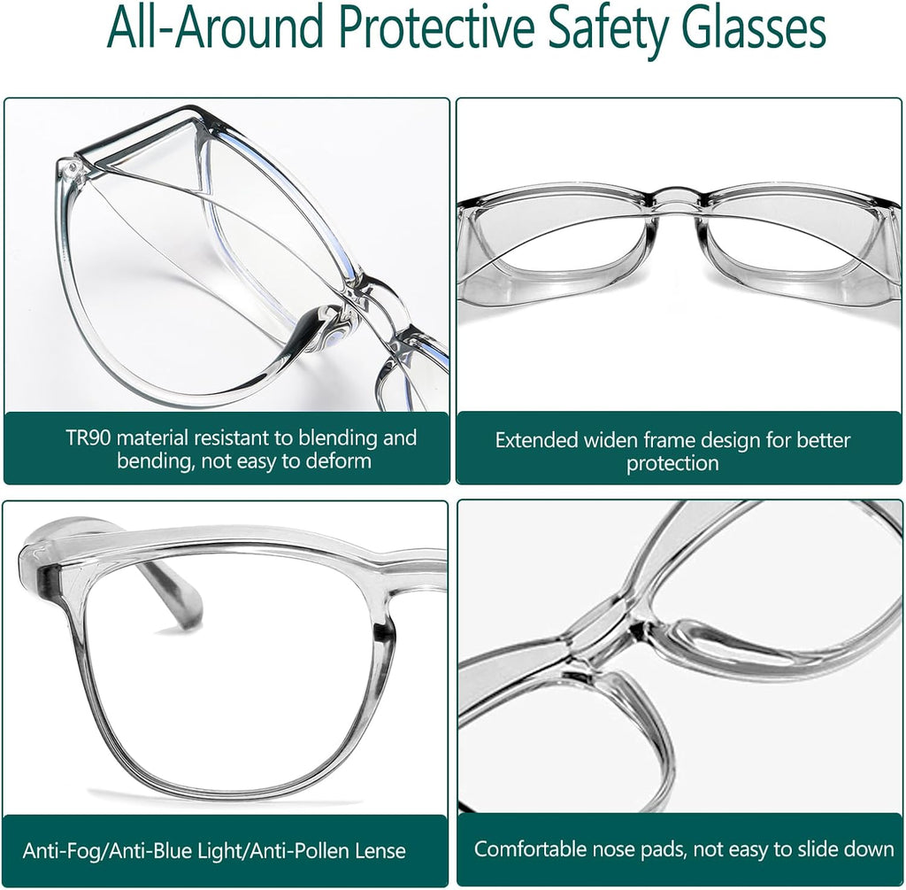 Safety Glasses, Anti Fog Safety Goggles for Women Men, Blue Light Blocking Stylish Eye Protection Glasses Side Shield