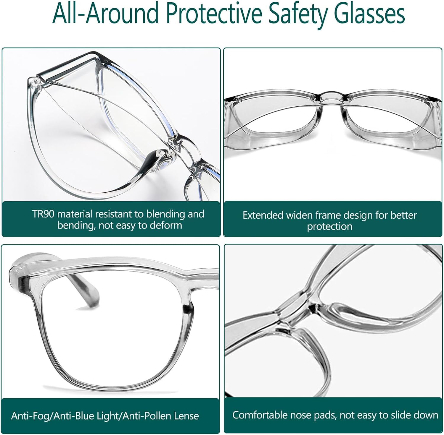Safety Glasses, Anti Fog Safety Goggles for Women Men, Blue Light Blocking Stylish Eye Protection Glasses Side Shield