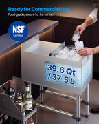 Commercial Ice Bin Stainless Steel Ice Chest with Sliding Lid, 24H Long-Lasting Insulation, Cooler Cart Cocktail Unit