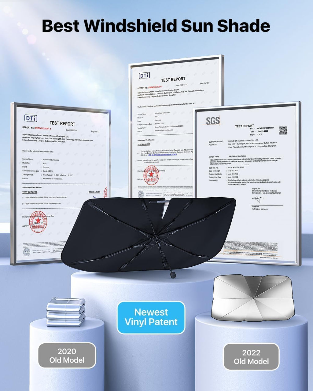 [Upgraded] Nmoiss Windshield Sun Shade Umbrella - [Vinyl Coating Heat Shield] Protect Car from Sun Rays & Heat Damage