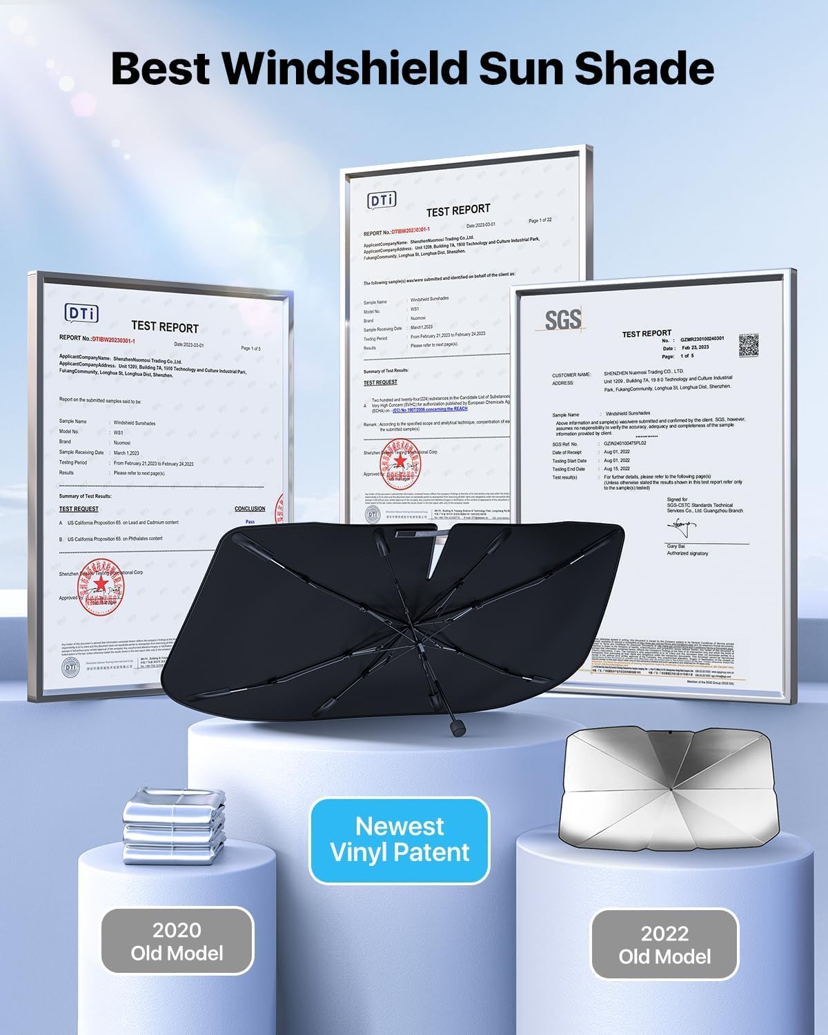 [Upgraded] Nmoiss Windshield Sun Shade Umbrella - [Vinyl Coating Heat Shield] Protect Car from Sun Rays & Heat Damage