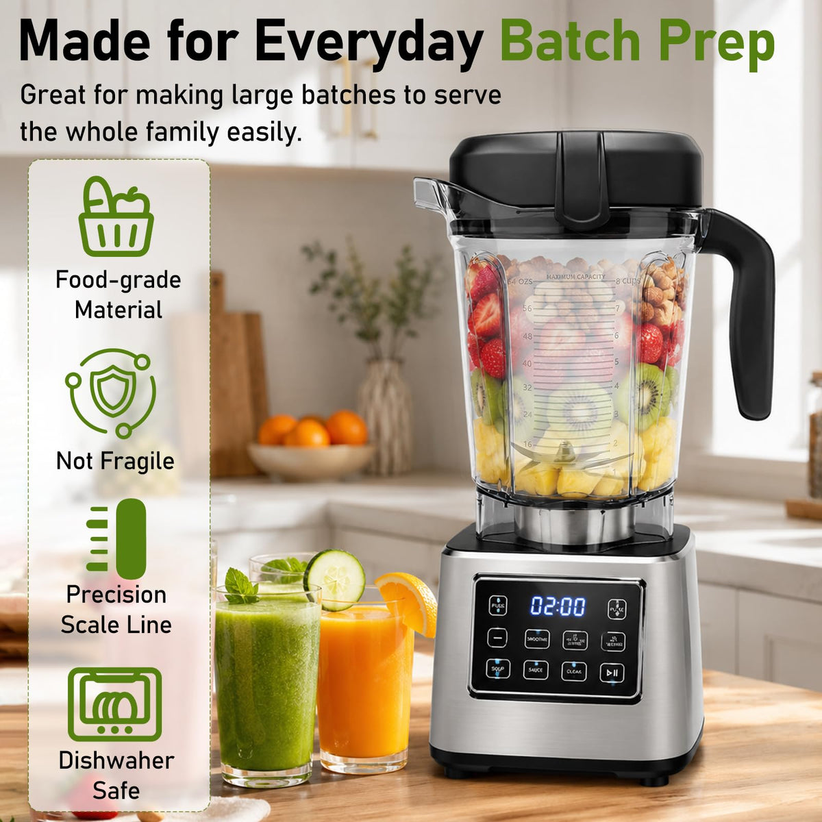 Blender Pitcher 64oz Low-Profile, Compatible with Vitamix 5200, 750, 5000