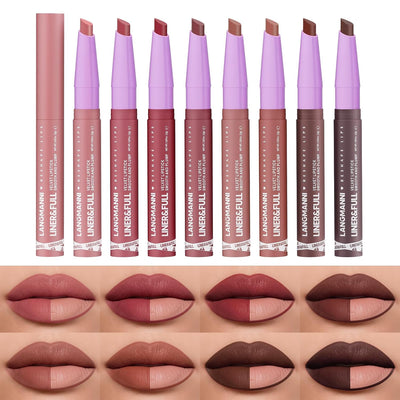 8Pcs 2-in-1 Velvet Matte Lipstick Set | All-in-One Lip Liner & Full-Size Lipstick in Unique Teardrop Shape,Gift For
