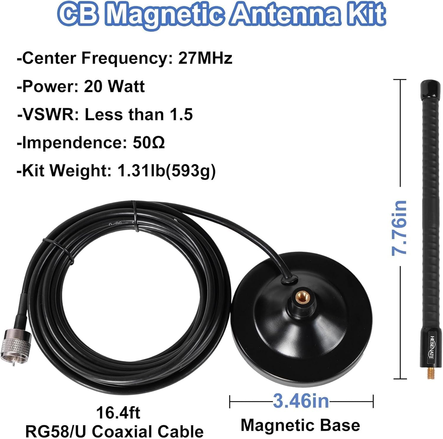 Mini CB Radio with Antenna Kit for Truck, Mobile CB Radio with AM FM PA | EMG Channel 9/19, VOX, 4-Watt Output for