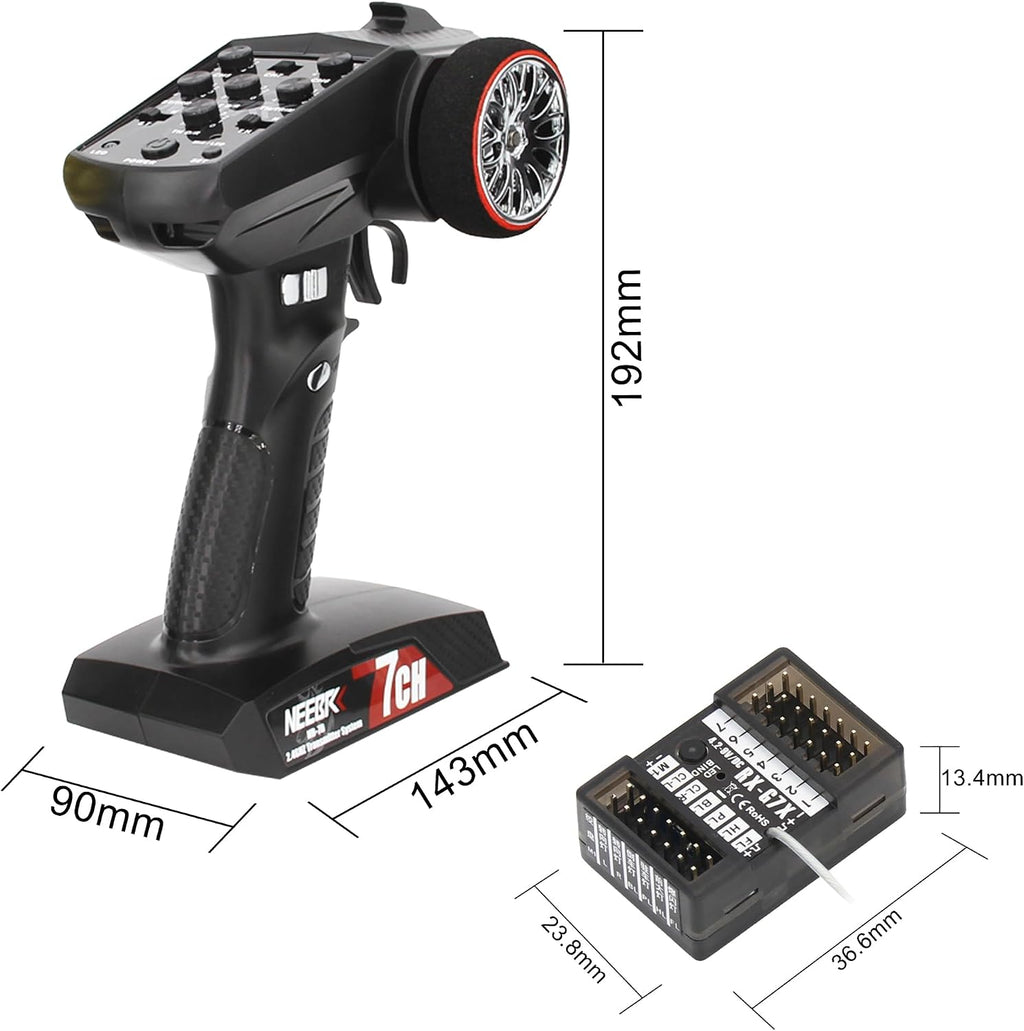 7 Channels RC Transmitter with Receiver Built-in Light Control System and 12LED Light Set, 2.4GHz Radio Remote