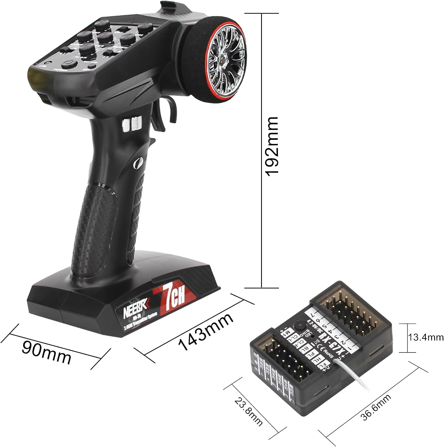 7 Channels RC Transmitter with Receiver Built-in Light Control System and 12LED Light Set, 2.4GHz Radio Remote