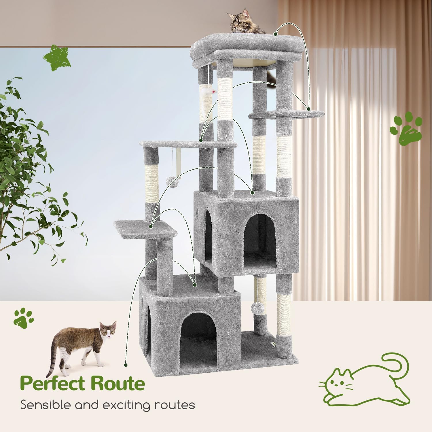 Cat Tower for Indoor Cats, Heavy Duty Cat Trees for Large Cats Adult Big Cats Maine Coon Cat Tree Tower with