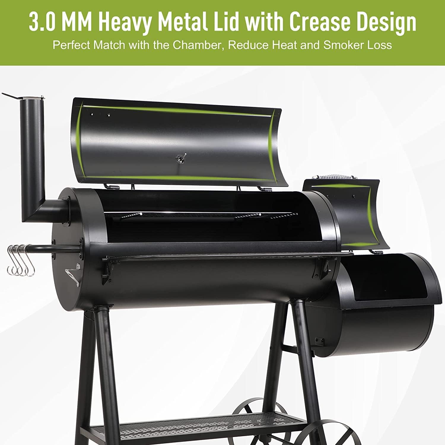 Barrel Charcoal Grill w/Offset Smoker, 941 SQ.IN. Cooking Area