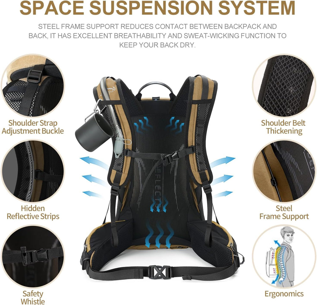 Hiking Backpack, 26L/40L Waterproof Hiking Daypack with 3L Water Bladder and Rain Cover, Lightweight Travel Camping