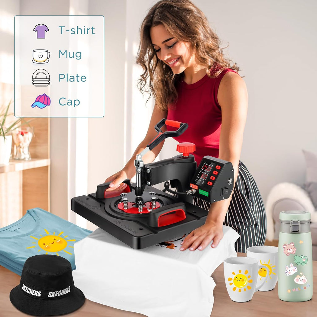 Upgraded 8 in 1 Heat Press Machine 12x15 Inch Heat Transfer Machine w/Tumbler Press 360-Degree Swing Away