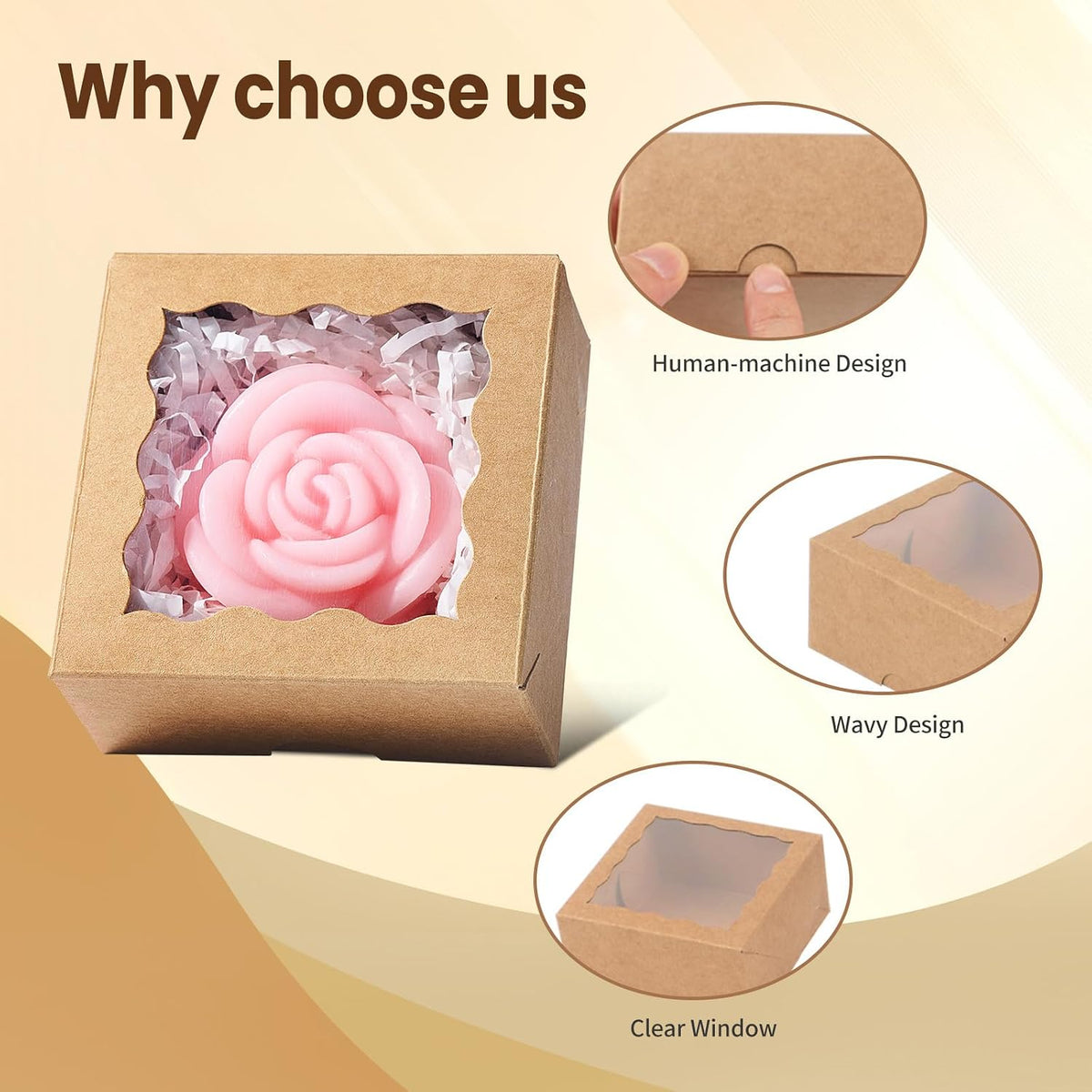 3x3x1.5 Inches 50PCS Small Kraft Gift Boxes with Window