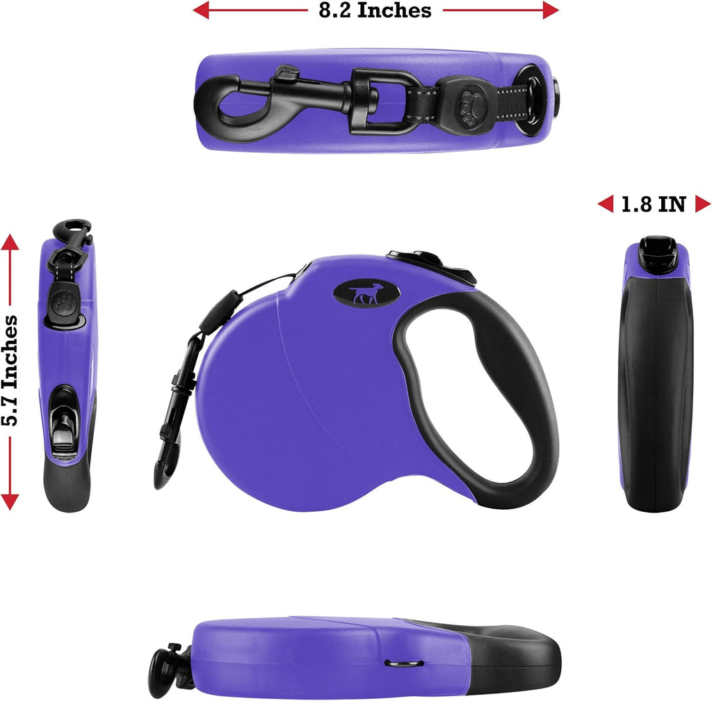 Heavy Duty Retractable Dog Leash | 16 ft Dog Leash with Reflective Stitching for Nighttime Safety | One Button Lock