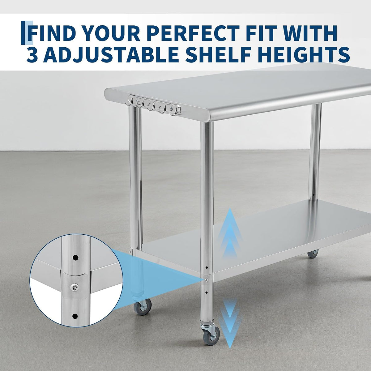 Stainless Steel Prep Table 48"x24"x35" Rolling Work Table BBQ