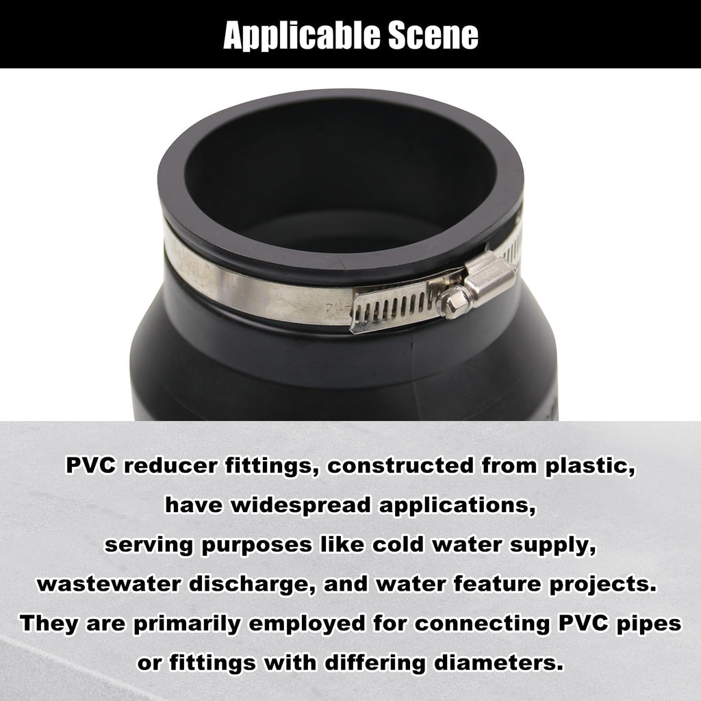 Frtcaty 4" to 3" PVC Reducer Coupler with Gate Valve & 2 Clamps
