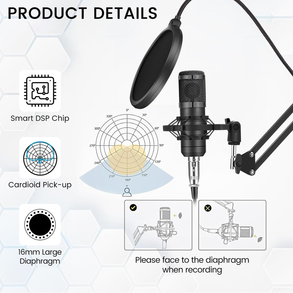 Podcast Equipment Bundle, Recording Studio Package with Podcast Microphone and Voice Changer, Live Sound Card - Audio