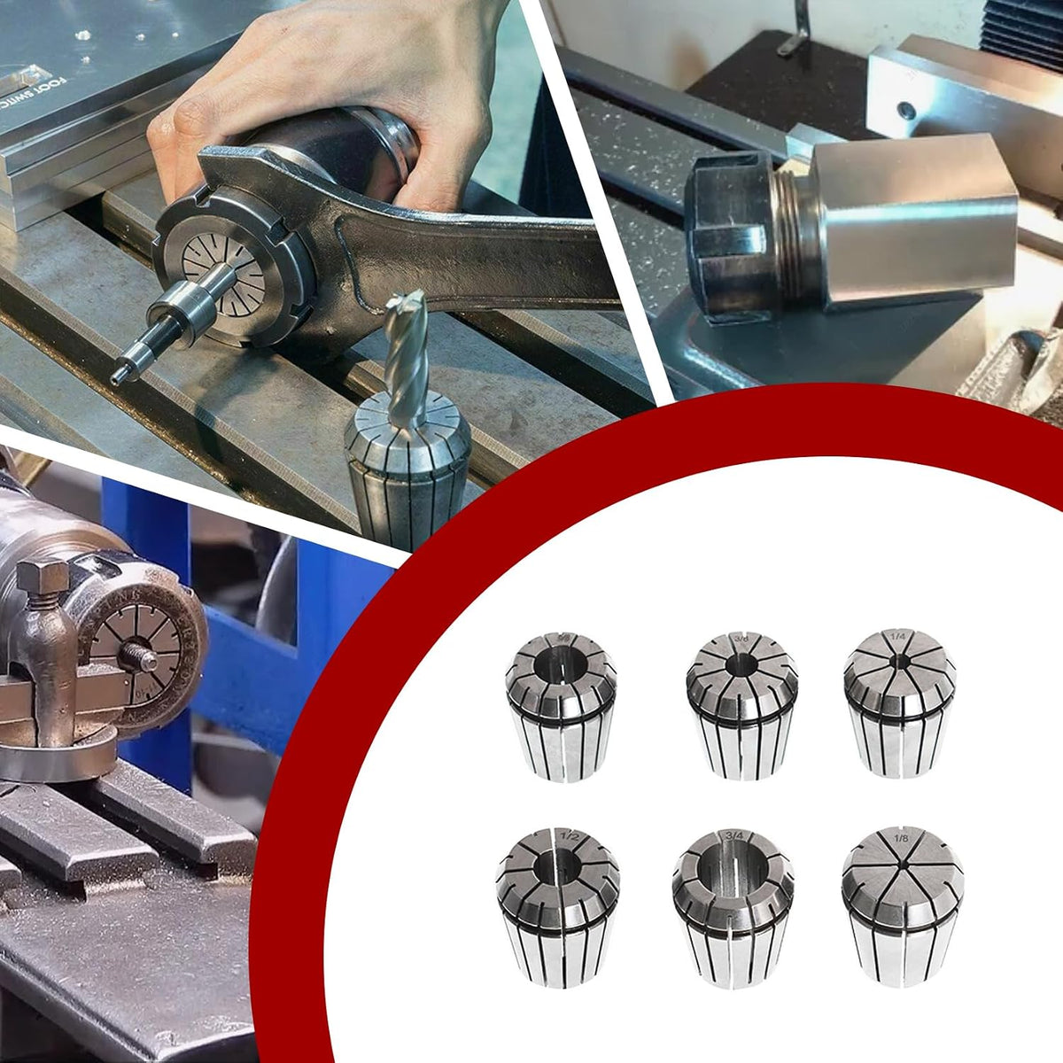 findmall 6Pcs ER32 Accuracy Spring Collet Set 1/8-3/4