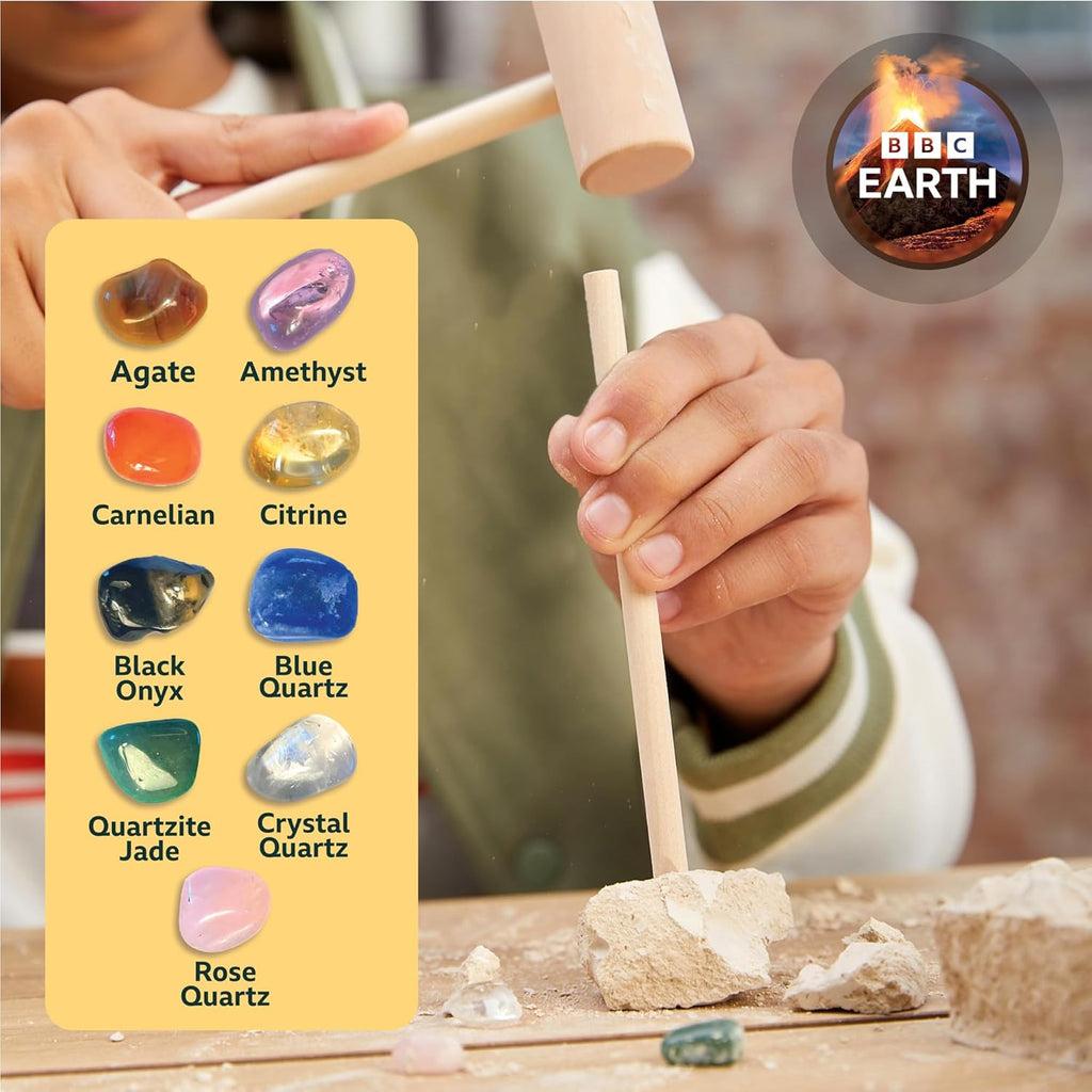 BBC Earth Excavate & Discover Gemstone Dig, Dig Up 9 Real Gemstones & Make Keychains, Rock Digging Excavation Kit