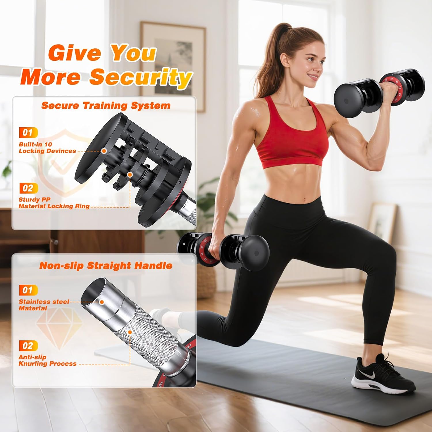 Adjustable Dumbbells Set of 2, Weight Set at Home | 25 to 80 lb, secure grip, space-saving design，fast weight change